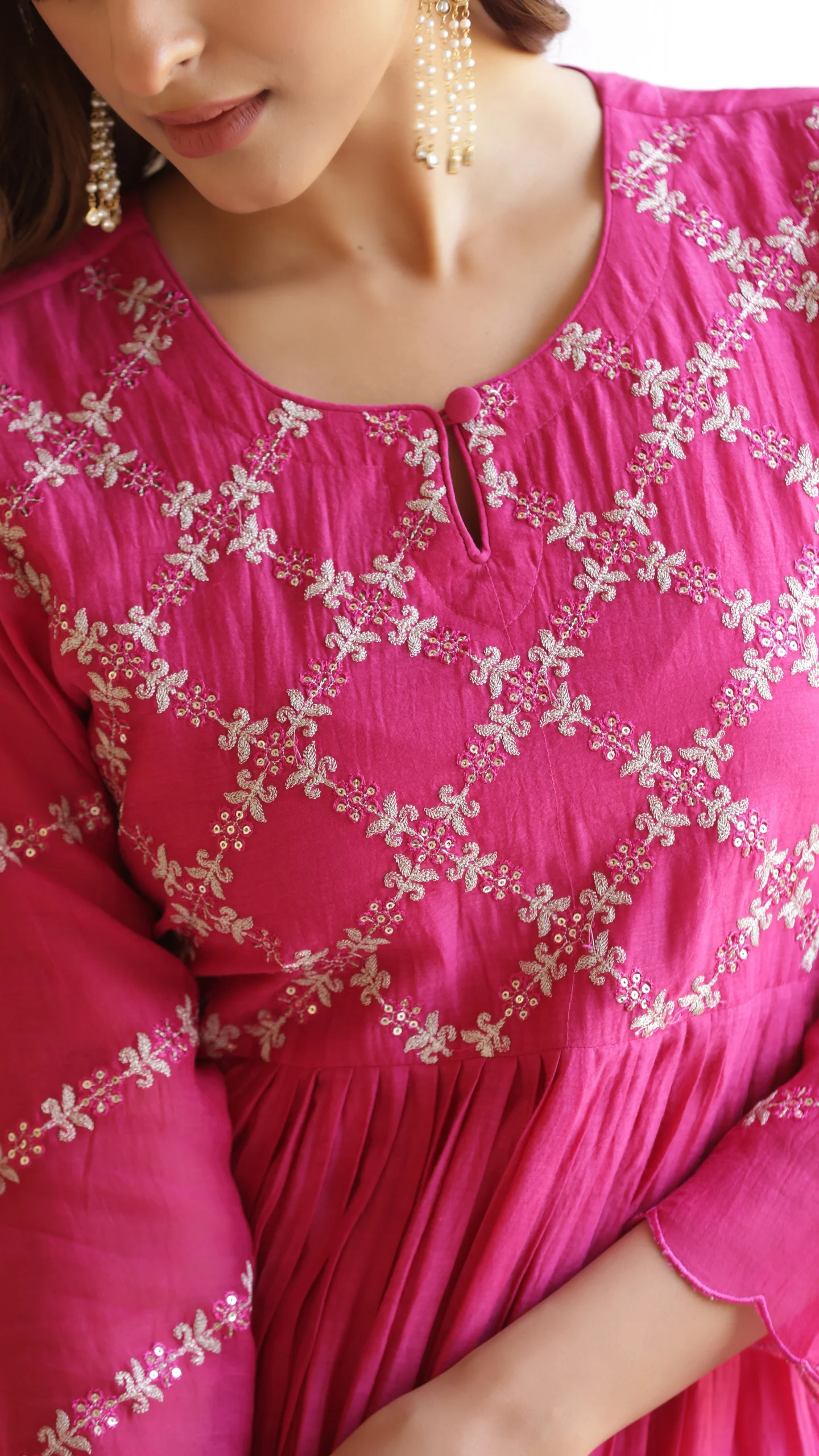 Fuchsia Pink Mal Chanderi Suit Set