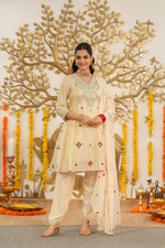 Ivory Shimmer Tissue Embroidered Anarkali Set