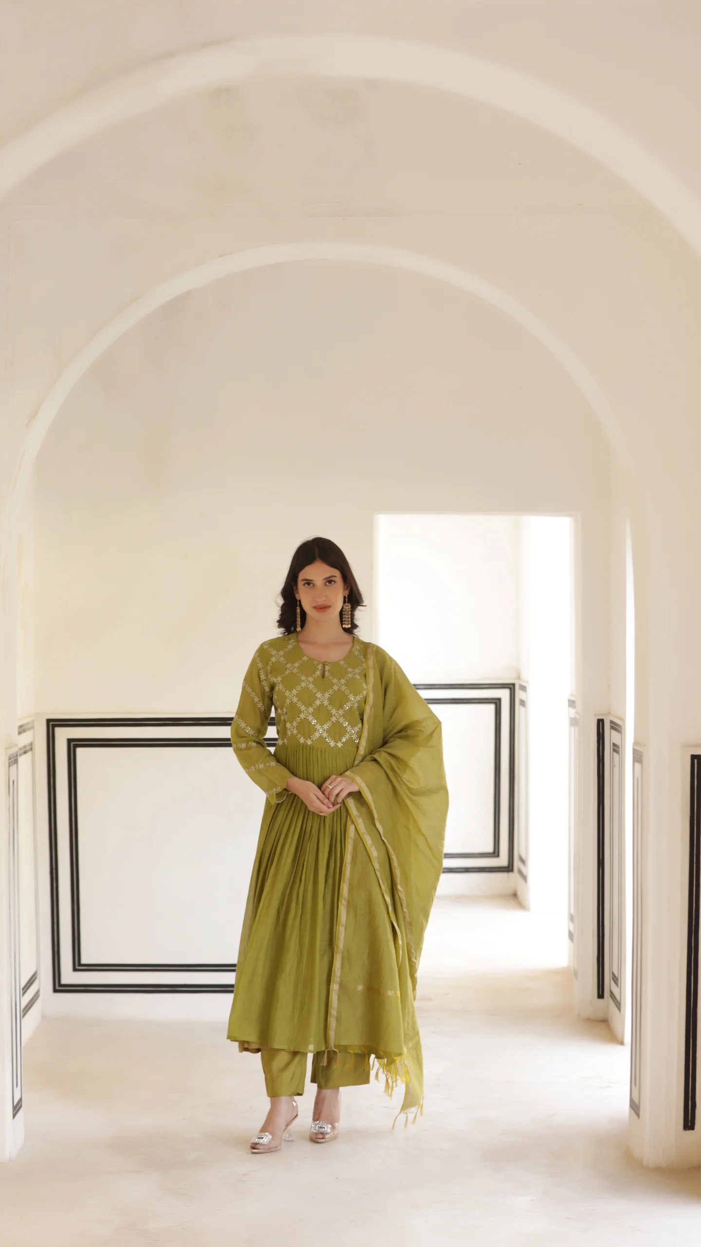 Sage Green Mal Chanderi Suit Set