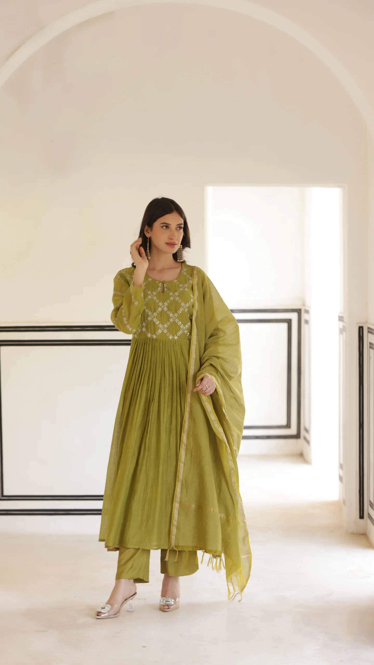 Sage Green Mal Chanderi Suit Set