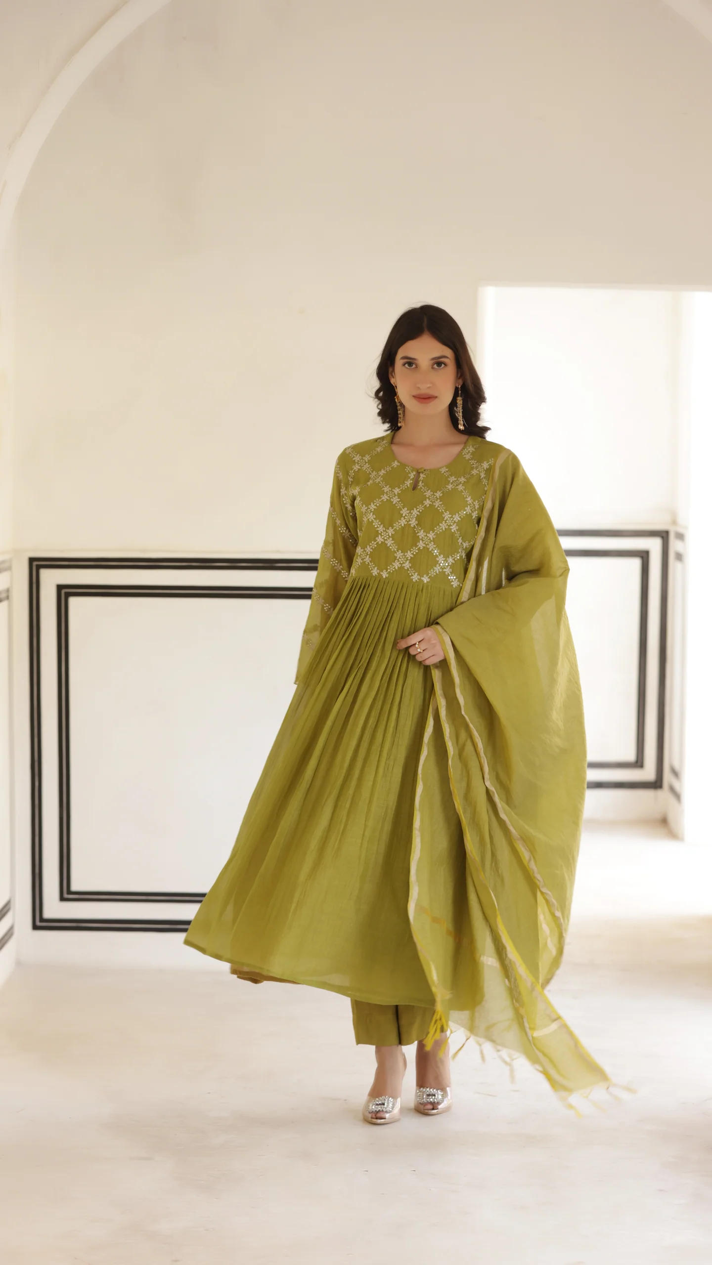 Sage Green Mal Chanderi Suit Set