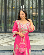 Pink Roman Silk Mirror Work Kurta & Sharara