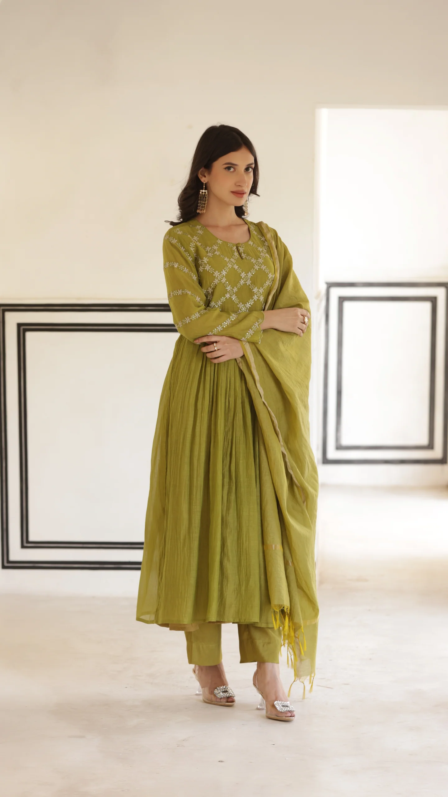 Sage Green Mal Chanderi Suit Set