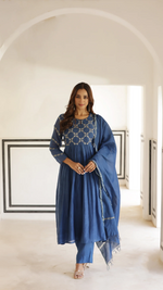 Indigo Blue Mal Chanderi Suit Set