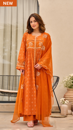 Rose Cotton  Printed & Embroidered Kurta Pant With Organza Dupatta