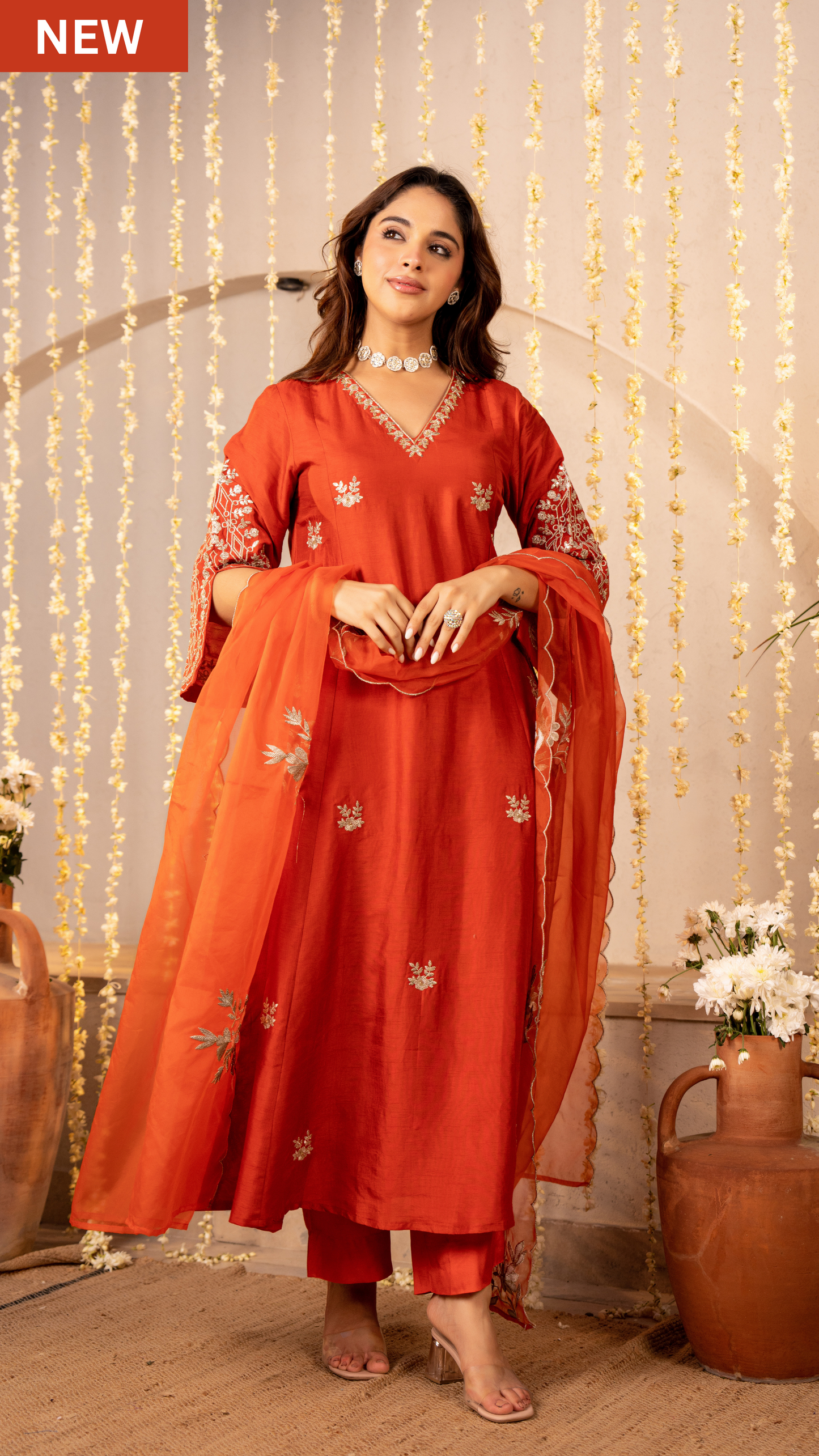 Tangerine Russian Silk Festive Suit Set