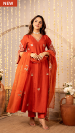Tangerine Russian Silk Festive Suit Set