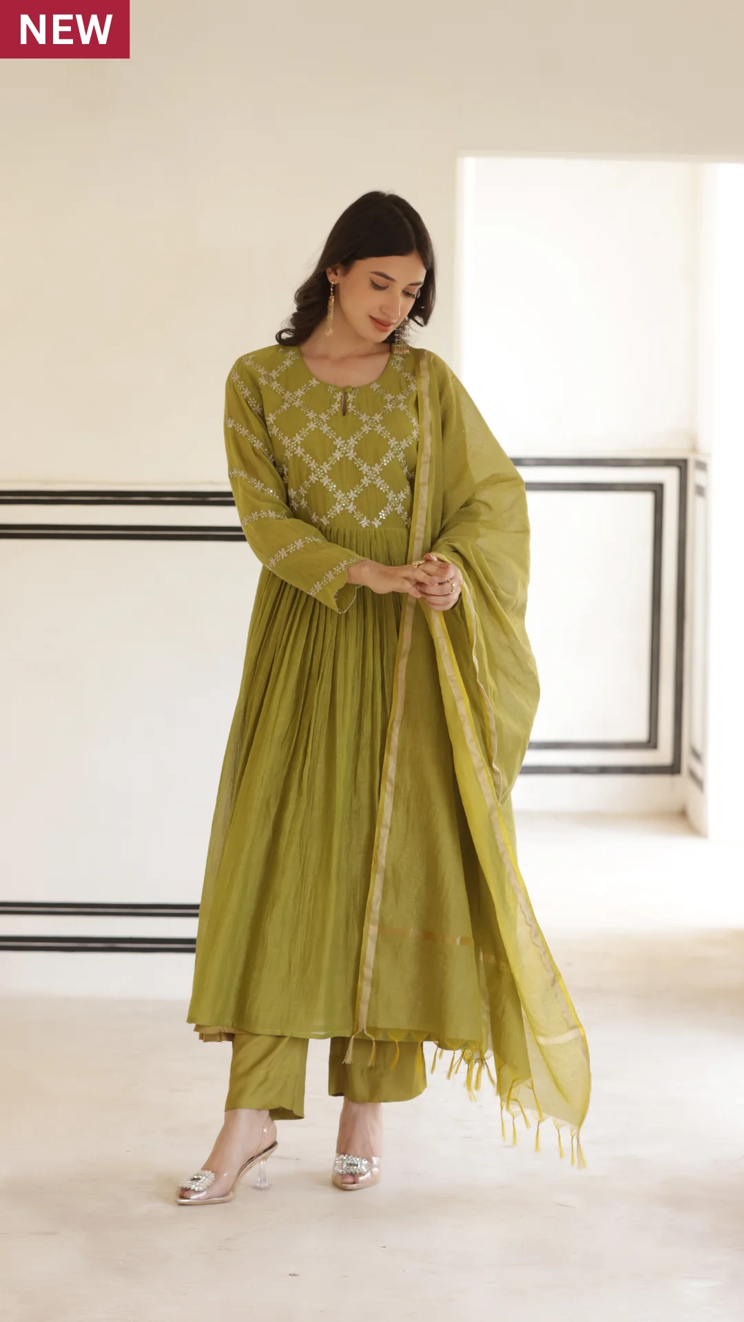 Sage Green Mal Chanderi Suit Set