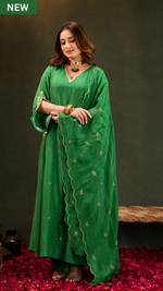 Emerald Green Satoori Silk Kurta Suit Set
