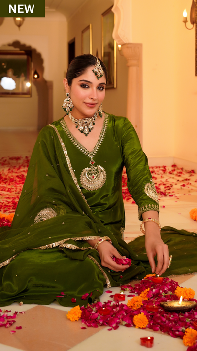 Emerald Festive Crepe Suit Set