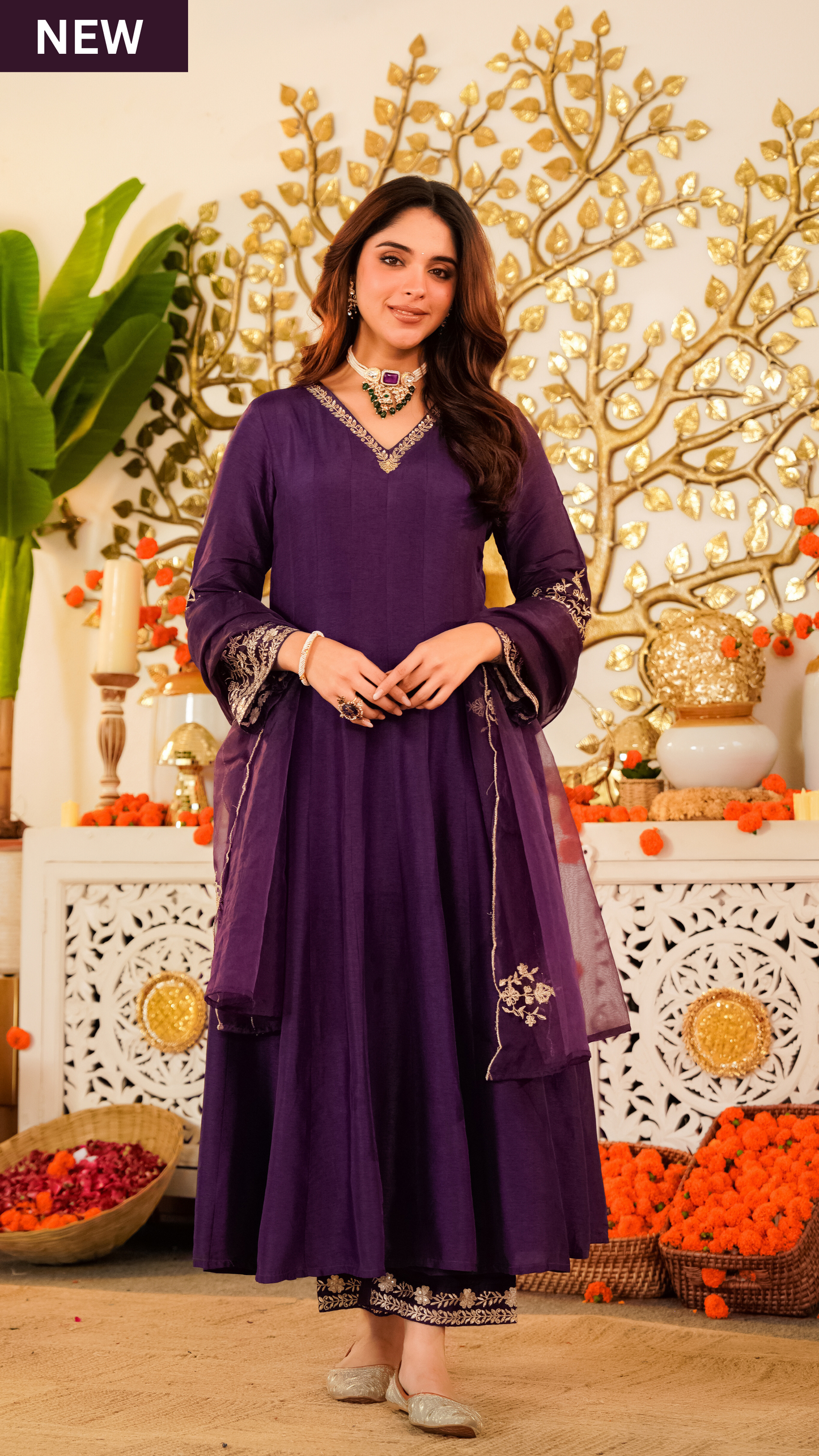 Amethyst Russian Silk  Embroidered Suit Set