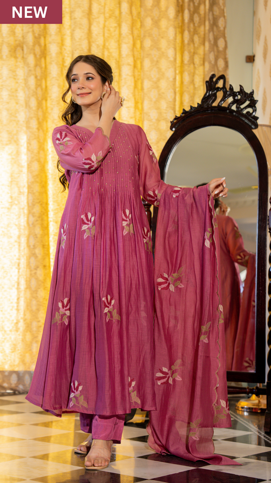 Mulberry Rose Mul Chanderi Suit Set