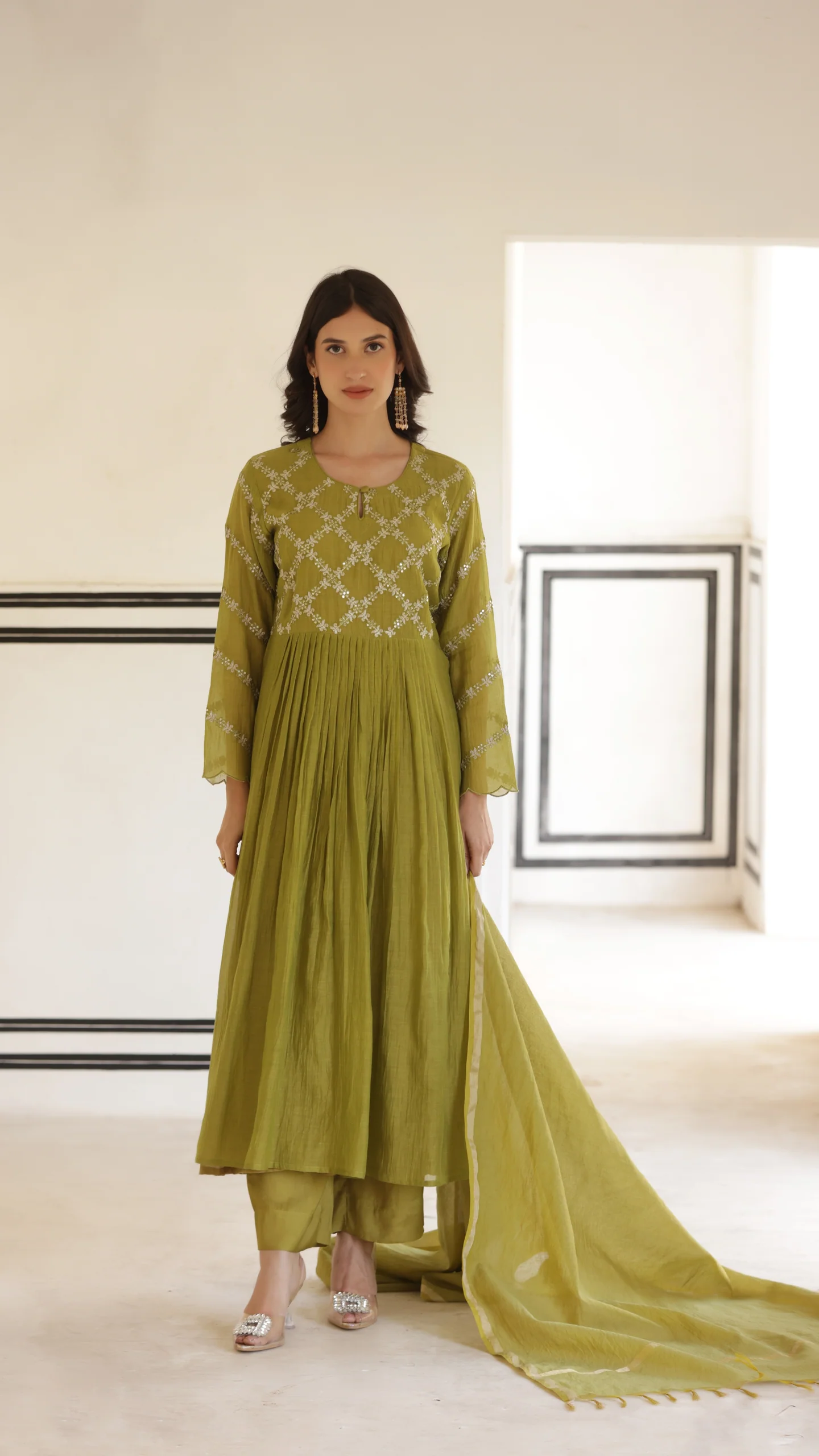 Sage Green Mal Chanderi Suit Set