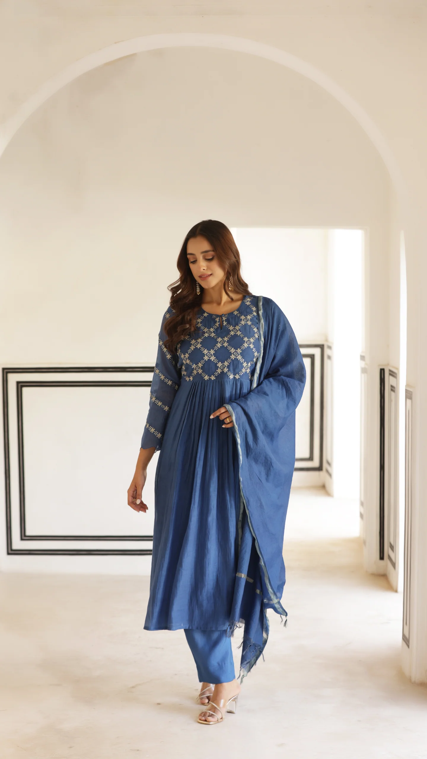 Indigo Blue Mal Chanderi Suit Set