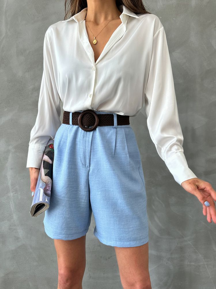 Powder Blue High-Waisted Shorts