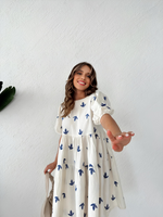 Blue Leaf Linen Dress