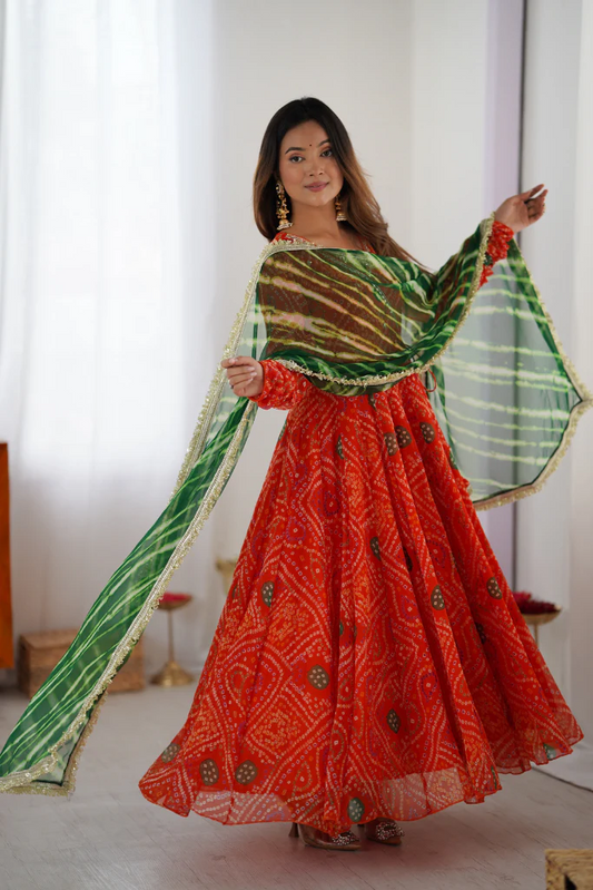 Orange Georgette Bandhani Anarkali Suit