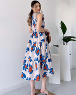 Cotton Floral Printed Casual Belted Maxi Dress