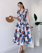 Cotton Floral Printed Casual Belted Maxi Dress