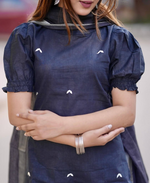 Black Handloom A Line Kurti With Plazzo & Linen Dupatta