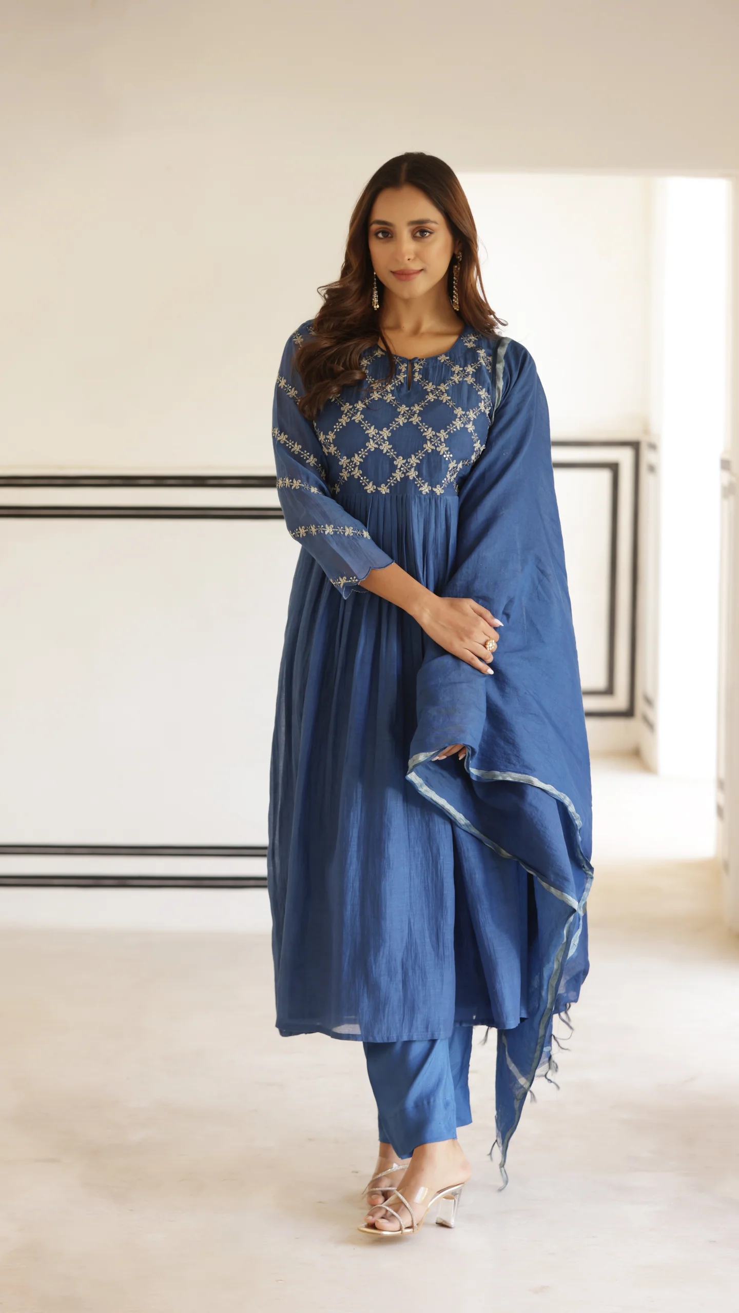 Indigo Blue Mal Chanderi Suit Set