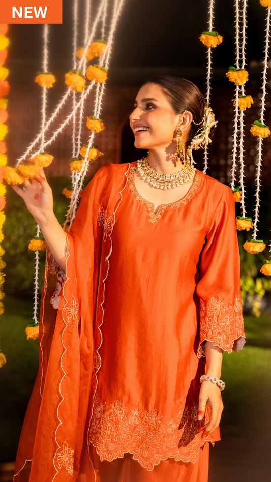 Amber Mocha Silk Sharara Suit