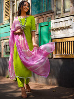 Lime Green Leheriya Kurta Suit Set