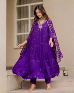 Purple Chiffon Embroidered Anarkali Suit Set
