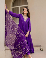 Purple Chiffon Embroidered Anarkali Suit Set