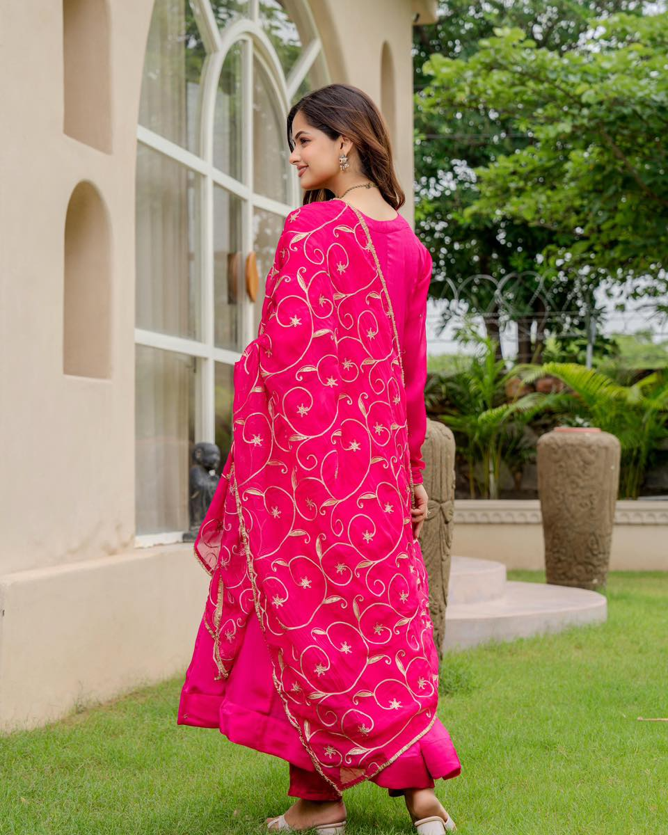 Pink Chiffon Embroidered Anarkali Suit Set