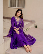 Purple Chiffon Embroidered Anarkali Suit Set