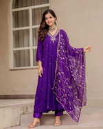 Purple Chiffon Embroidered Anarkali Suit Set