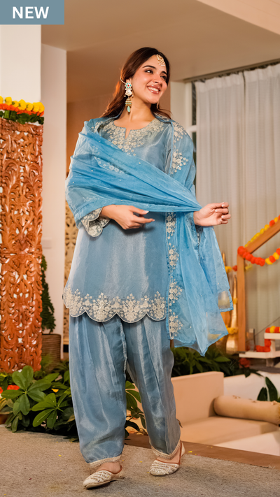 Mist Tissue Silk Hand Adda Embroidered A-Line Kurta Suit Set