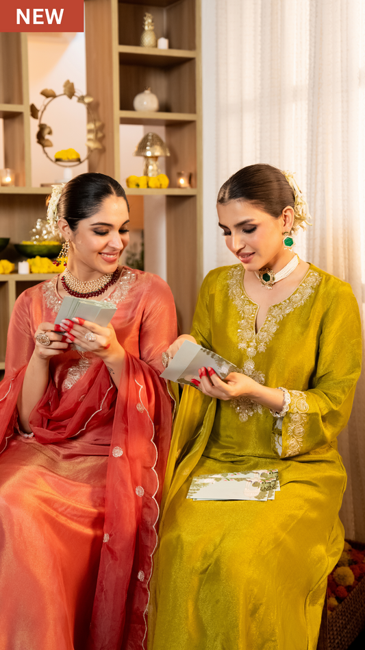 Rust Shimmer Tissue Embroidered Suit Set