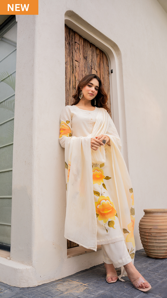 Sunlit Floral Chanderi Suit Set