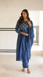 Indigo Blue Mal Chanderi Suit Set