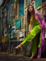 Lime Green Leheriya Kurta Suit Set