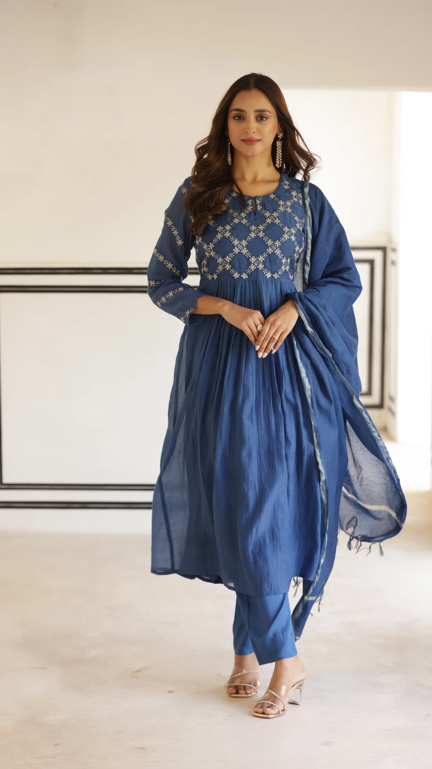 Indigo Blue Mal Chanderi Suit Set