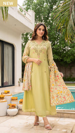 Lime Sun Silk Embroidered Suit Set