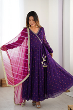 Purple Georgette Bandhani Anarkali Suit