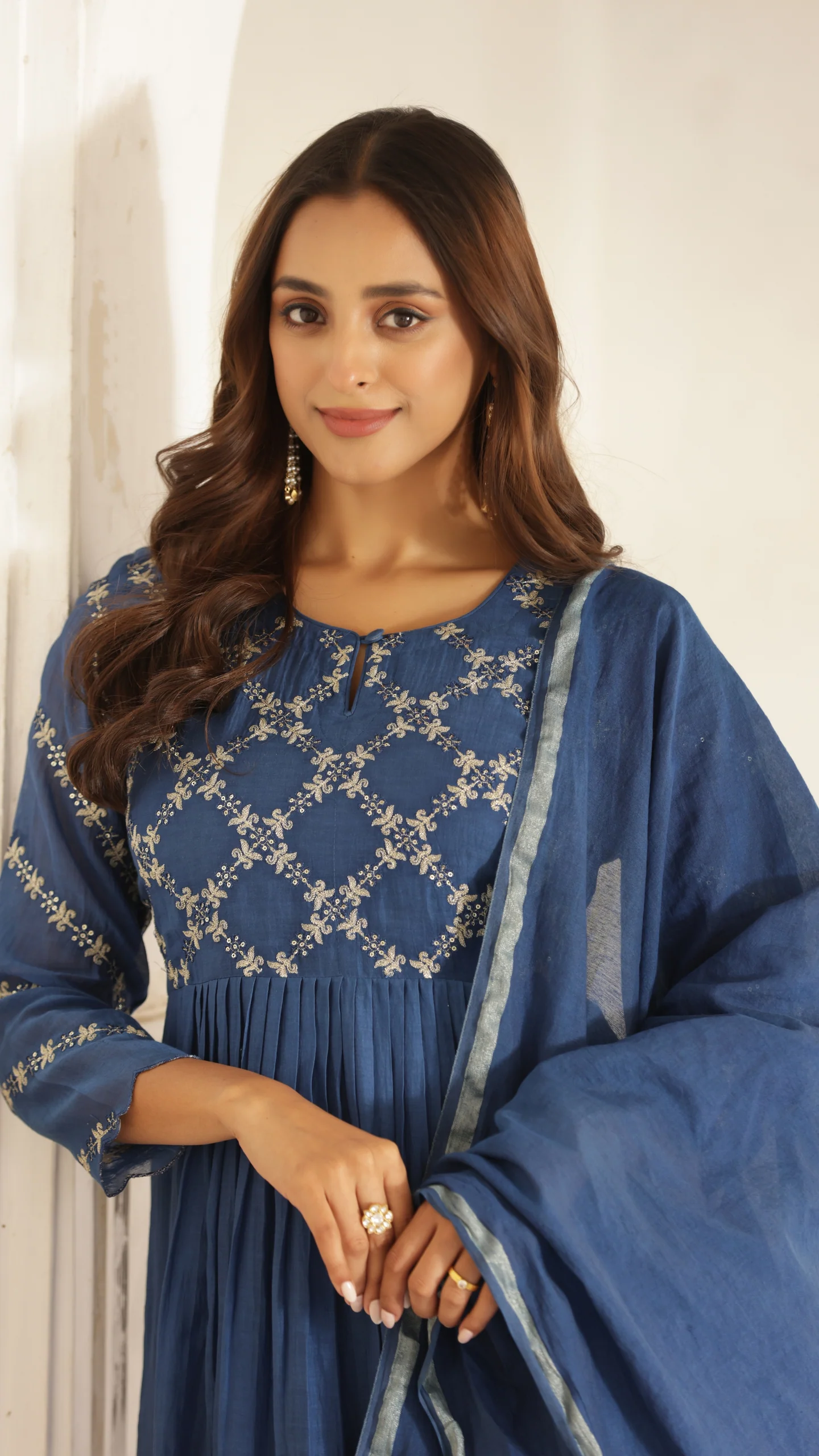 Indigo Blue Mal Chanderi Suit Set