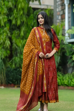 Bandhej Cotton Double Layered Anarkali Suit