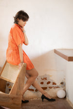 Shirt Tie-Up Belt Mini Dress-Orange Rust