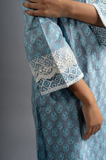 Blue Floral Printed Pure Cotton Kurta with Trousers & With Dupatta