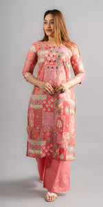 Cotton Printed A-Line Kurta -Pink