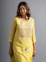 Parchment Yellow Embroidered Organza Silk Kurta set (Set of 3)