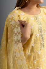 Yellow Embroidered Cotton Kurta Pants Set (Set of 3)