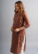 Cotton Printed A-Line  Bandhani Kurta - Chocolate Brown