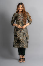 Cotton Printed A-Line Kurta - Bottle Green