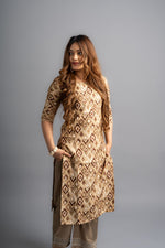 Cotton Printed A-Line Kurta - Golden Beige Brown